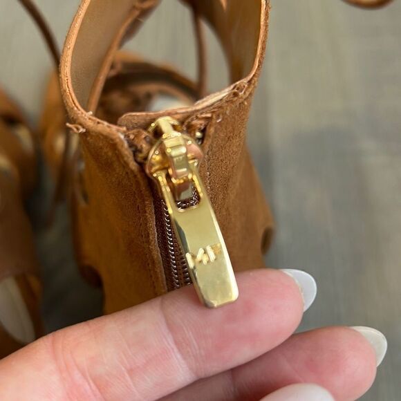Marc Fisher Suede Lace-up Block Heel Sandals: Paradox Cognac Size 6 - Picture 6 of 11
